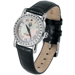 Unisex Watch 925 Sterling Silver English Hallmarks Set With Diamonds With Black Leather Strap
