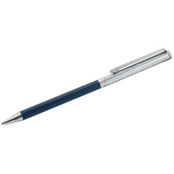 Slimline Ballpoint Pen 925 Sterling Silver English Hallmarks with Navy Blue Acrylic