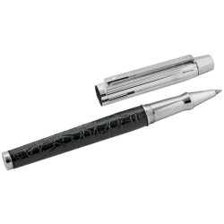 Rollerball Pen 925 Sterling Silver English Hallmarks with Black Leather Set with a Diamond