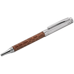 Ballpoint Pen 925 Sterling Silver English Hallmarks with Brown Leather