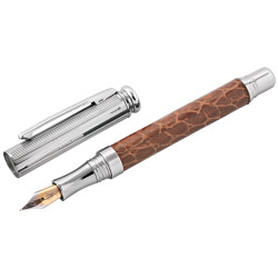 Fountain Pen 925 Sterling Silver English Hallmarks with Brown Leather