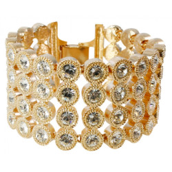 Cuff Bangle Edwardian Style Gold Plated Metal Alloy Set with Enamel and Sparkling Austrian Crystals