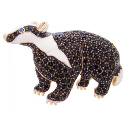 Badger Pin Brooch Gold Plated Metal Alloy Set With Enamel and Sparkling Austrian Crystals