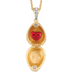 True Love Egg Shaped Necklace Pendant Art Deco Style Gold Plated Set With Enamel Sparkling Blue and Clear Austrian Crystals