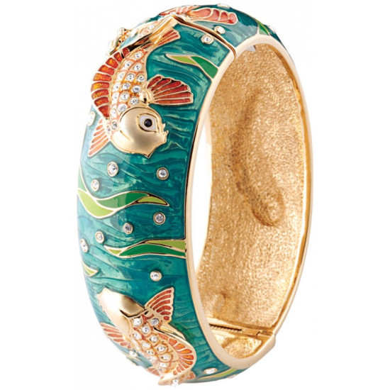 Koi Cuff Bangle Gold Plated Metal Alloy Set With Enamel and Sparkling Austrian Crystals