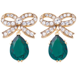 Teardrop Earrings Elizabethan Style Gold Plated Metal Alloy Set With Sparkling Clear and Green Austrian Crystals