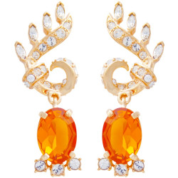 Elegant Drop Earrings Art Nouveau Style Gold Plated Metal Alloy Set With Enamel and Sparkling Austrian Crystals
