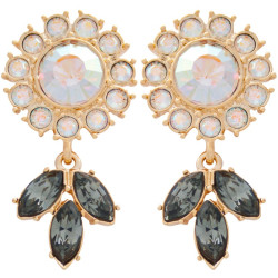 Flower Earrings Art Nouveau Style Gold Plated Metal Alloy Set With Enamel and Sparkling Austrian Crystals