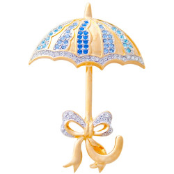 Umbrella Pin Brooch Gold Plated Metal Alloy Set With Sparkling Austrian Crystals