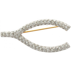 Wishbone Pin Brooch Art Deco Style Gold Plated Set With Sparkling Austrian Crystals