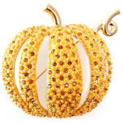 Halloween Pumpkin Pin Brooch Gold Plated Set With Enamel and Sparkling Austrian Crystals Jewel of London