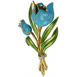 Tulip Pin Brooch Art Deco Style Gold Plated Metal Alloy Set With Enamel and Sparkling Austrian Crystals