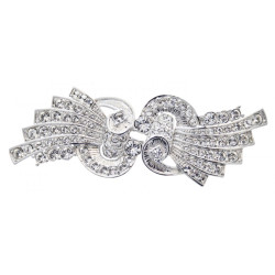 Swirl Design Pin Brooch Art Deco Style Rhodium Plated Metal Alloy Set With Sparkling Austrian Crystals