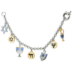 Hanukkah Charm Bracelet Rhodium Plated Metal Alloy Set With Sparkling Austrian Crystals & Jewellers Enamel