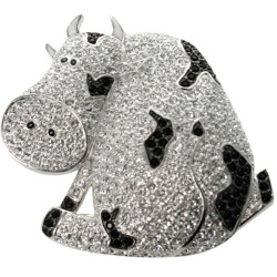 Cow Pin Brooch Rhodium Plated Metal Alloy Set With Sparkling Austrian Crystals