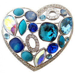 Heart Pin Brooch Rhodium Plated Metal Alloy Set With Sparkling Austrian Crystals