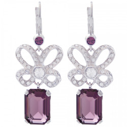 Elegant Drop Earrings Elizabethan Style Rhodium Plated Metal Alloy Set With Sparkling Clear and Purple Austrian Crystals