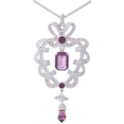 Elegant Necklace Elizabethan Style Rhodium Plated Metal Alloy Set With Sparkling Purple and Clear Austrian Crystals