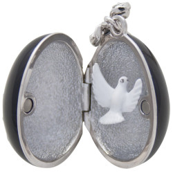 Dove Egg Shaped Necklace Pendant Art Deco Style Rhodium Plated Set With Enamel and Sparkling Clear Austrian Crystals