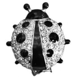 Ladybird Ladybug Pin Brooch Rhodium Plated Metal Alloy Set with Enamel and Sparkling Swarovcki Crystals