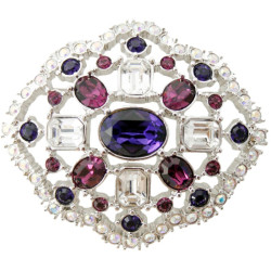Elegant Pin Brooch Rhodium Plated Metal Alloy Set With Sparkling Austrian Crystals