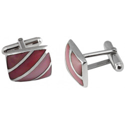 Rectangular Torpedo Cufflinks 925 Sterling Silver English Hallmarks Set With Pink Shell