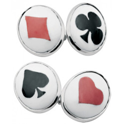 Card Suit Chain Link Cufflinks 925 Sterling Silver English Hallmarks Set With Hand Painted Enamel