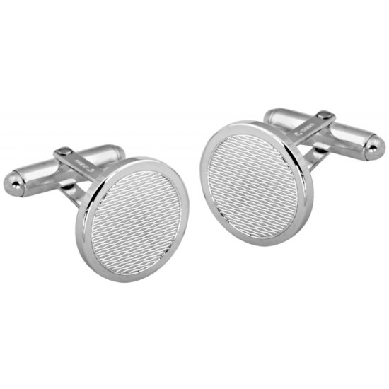 Engine Turned Round Torpedo Cufflinks 925 Sterling Silver English Hallmarks