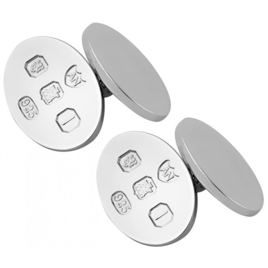 Feature Hallmark Oval Chain Link Cufflinks 925 Sterling Silver English Hallmarks
