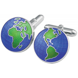Globe Torpedo Cufflinks 925 Sterling Silver English Hallmarks Set With Green and Blue Enamel