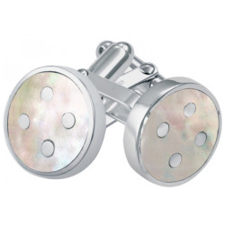 Button Design Torpedo Cufflinks 925 Sterling Silver English Hallmarks Set With Mother of Pearl