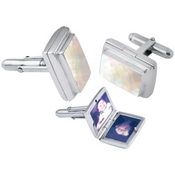 Locket Torpedo Cufflinks 925 Sterling Silver English Hallmarks Set with Mother of Pearl