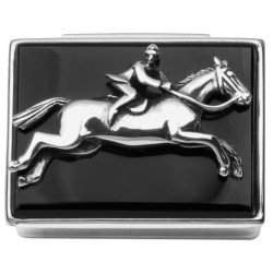 Jockey on Horse Pill Box 925 Sterling Silver English Hallmarks Set with Onyx