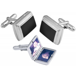 Locket Torpedo Cufflinks 925 Sterling Silver English Hallmarks Set with Black Onyx