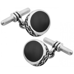 Oval Chain Link Cufflinks 925 Sterling Silver English Hallmarks Set With Black Onyx