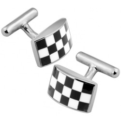 Chequered Rectangle Fixed Post Cufflinks 925 Sterling Silver English Hallmarks Set with Enamel